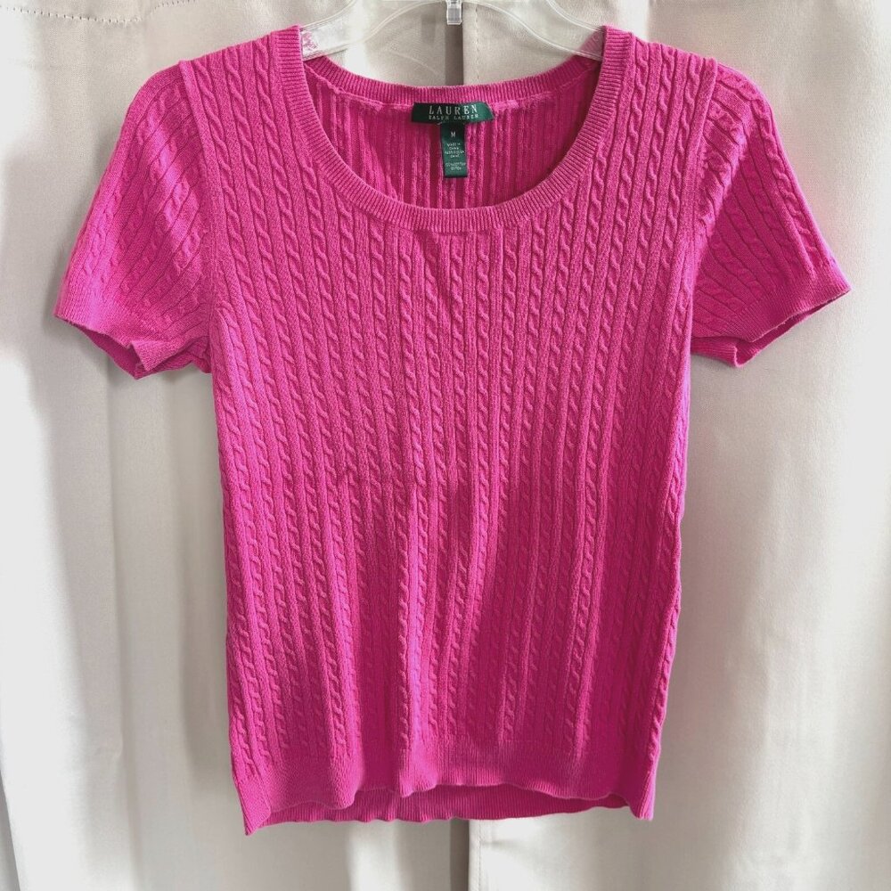 Lauren Ralph Lauren Womens Sweater Top Medium Cable Knit Fisherman Preppy 17806
